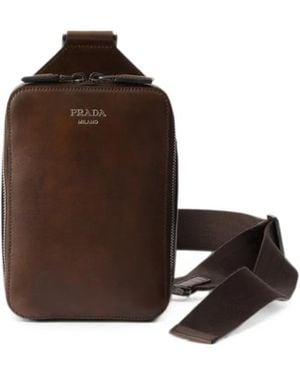 Prada Brique Antiqued Leather Bag - Brown