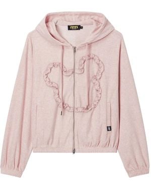 Mini Cream Ruffled-Detail Zip-Fastening Hoodie - Pink