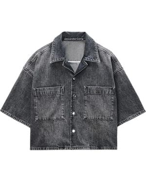 Alexander Wang Cropped Short-Sleeve Cotton Shirt - Gray