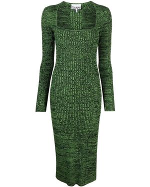 Ganni Square-Neck Knitted Midi Dress - Green