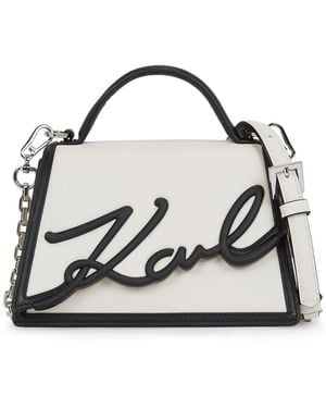 Karl Lagerfeld Signature Leather Top-Handle Bag - Black