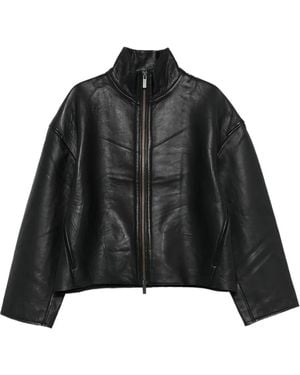 Remain Chaqueta de piel de cabra con cremallera - Negro