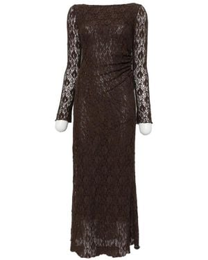 Imperial Lace-Knit Long-Sleeve Maxi Dress - Brown