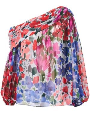 Carolina Herrera Jardin-Print One-Shoulder Top - Red
