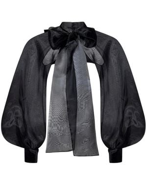 ROOM76 Lavallière Puff-Sleeve Blouse - Black