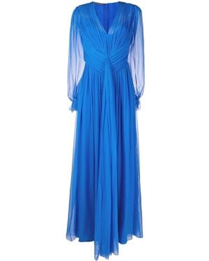 Alberta Ferretti Bow-Detail Pleated Gown - Blue