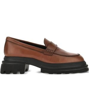 Hogan 50Mm Penny-Strap Leather Loafers - Brown