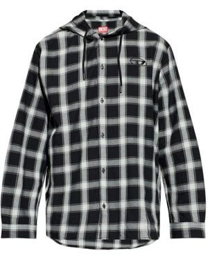 DIESEL Button-Down Front Shirt With Drawstring Hood - Black