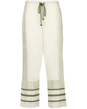 BAZISZT Pantaloni Con Ricamo - Bianco