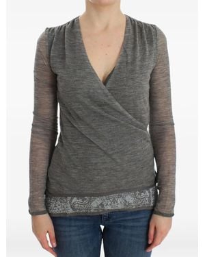 Ermanno Scervino Paisley-Hem Wrap-Style Top - Gray