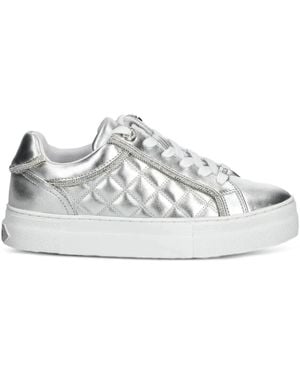 Guess Gratea Quilted Metallic-Effect Trainers - White