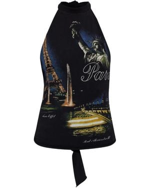 Vetements Neckholder-Top mit grafischem Print - Blau