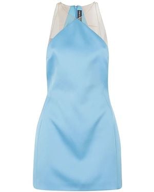 David Koma Mesh-Panelled Satin Mini Dress - Blue