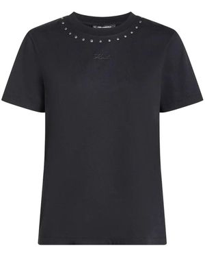 KARL LAGERFELD Stud-Embellished Crew-Neck T-Shirt - Black