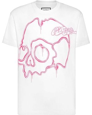 Philipp Plein Dripping Skull Cotton T-Shirt - Pink