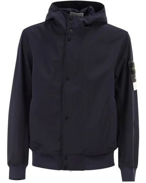 Stone Island Logo-Patch Hooded Jacket - Blue