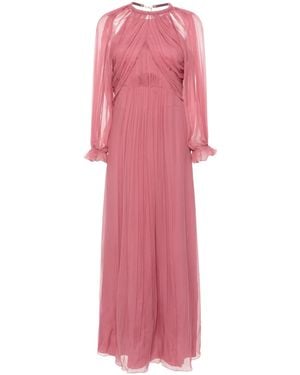 Alberta Ferretti Pleated Silk Maxi Dress - Pink