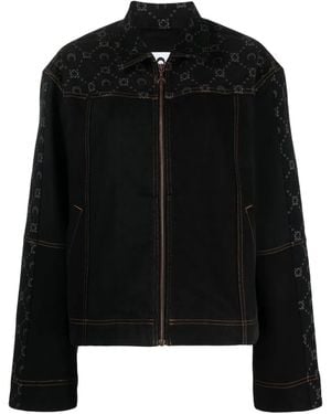 Marine Serre Crescent Moon-Print Zip-Up Denim Jacket - Black