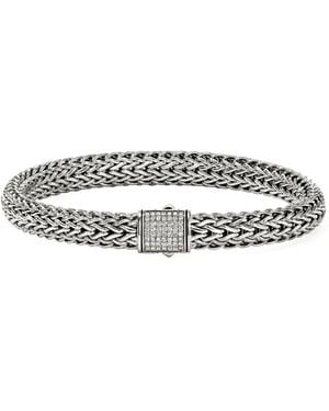 John Hardy Sterling Zilveren Schakelarmband Met Diamant - Wit