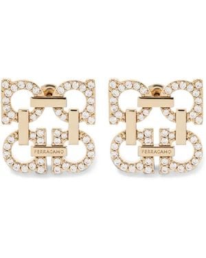 Ferragamo Gancini Crystal-Embellished Earrings - Natural