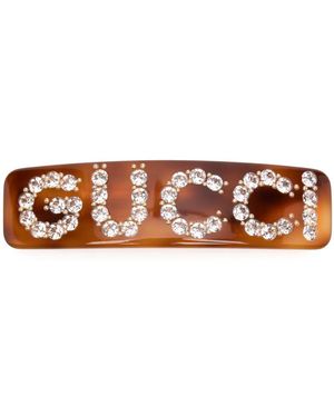 Gucci Haarspeld Met Kristallen Logo - Bruin