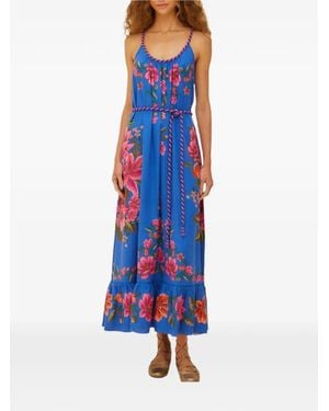 FARM Rio Floral-Print Ruffled Maxi Dress - Blue