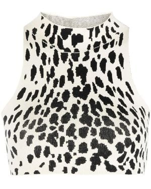 Ssheena Sheena Animal-Pattern Crop Top - Black