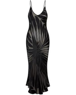 Roberto Cavalli Leaf-Devoré Spaghetti-Strap Midi Dress - Black