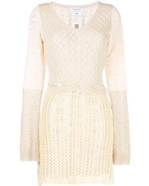 Marine Serre Patchwork Crochet Minidress - Natural