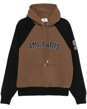 Ami Paris Cotton Colorblock Hoodie - Brown