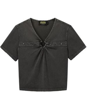 Mini Cream Stud-Embellished Heart-Ring Cotton T-Shirt - Black