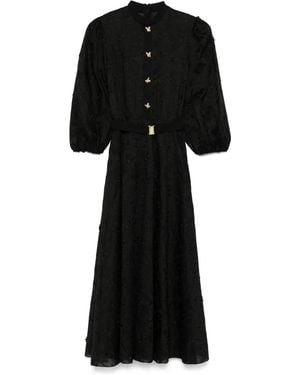 Nissa Floral-Appliqué Midi Dress - Black