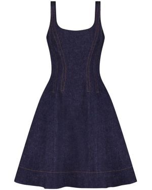 Lela Rose Seamed Denim Dress - Blue