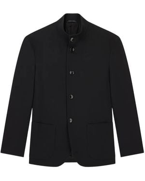 Giorgio Armani Mandarin-Collar Virgin Wool Jacket - Black