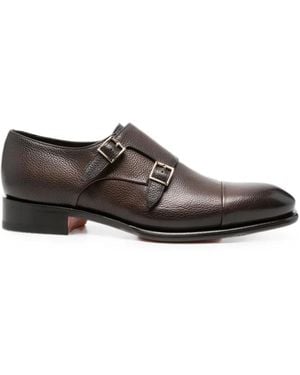 Santoni Double-Strap Grained Leather Monk Shoes - Gray