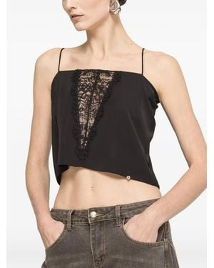 Nissa Lace-Insert Crop Top - Black