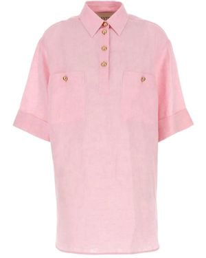 Valentino Garavani Short-Sleeves Linen Blouse - Pink