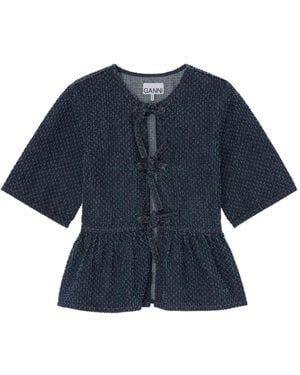 Ganni Bow Peplum Top - Blue