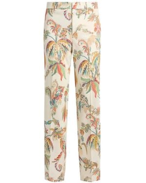 Etro Floral-Print Wool-Gabardine Trousers - Natural