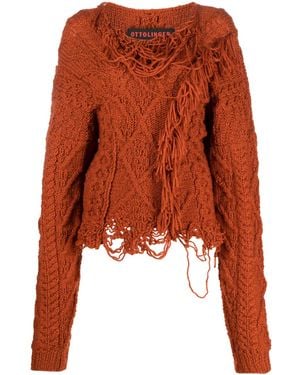 OTTOLINGER Distressed-Effect Fringe-Detail Jumper - Orange