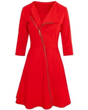 ROSERRY Chelsea Diagonal-Zip Mini Dress - Red