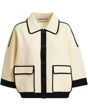 Essentiel Antwerp Flower-Buttons Contrast-Trim Cardigan - Natural