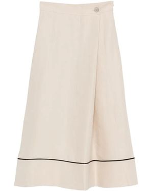 Agnona Contrast-Trim Midi Skirt - Natural