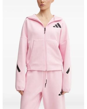 adidas Logo-Detail Zip-Up Hoodie - Pink
