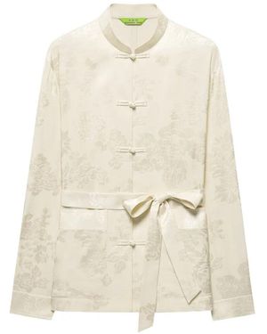 Shanghai Tang Floral-Jacquard Belted Shirt - White