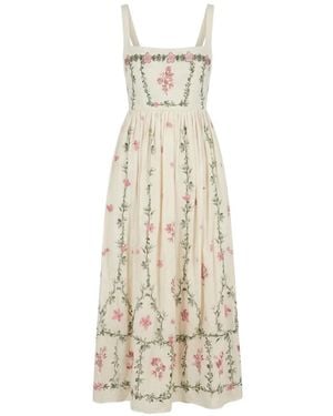 Agua Bendita Barbara Cauca Floral-Embroidered Cotton Midi Dress - White