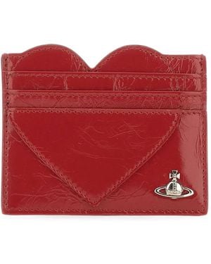Vivienne Westwood Heart Crinkled-Leather Card Holder - Red