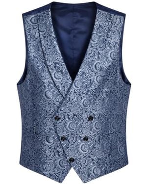 Luigi Bianchi Paisley-Jacquard Double-Breasted Waistcoat - Blue
