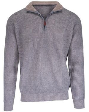 Kinross Cashmere Ribbed Zip Jumper - Grey
