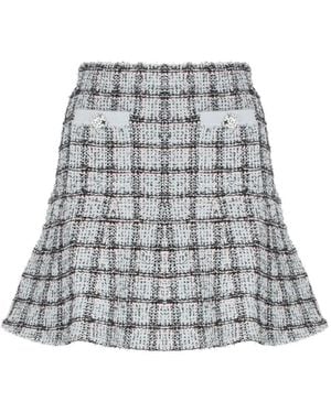 Self-Portrait Check-Pattern Mini Skirt - White